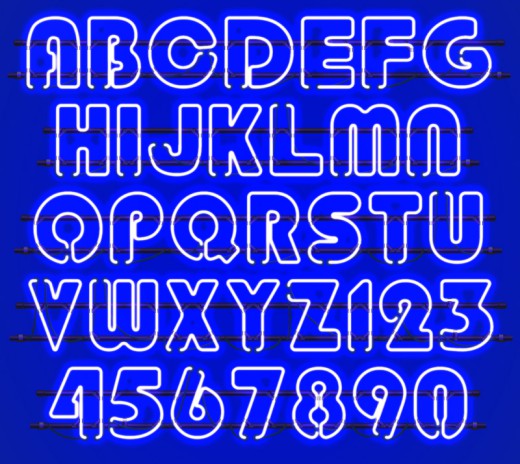36个蓝色霓虹灯大写字母和数字矢量图素材中国网精选
