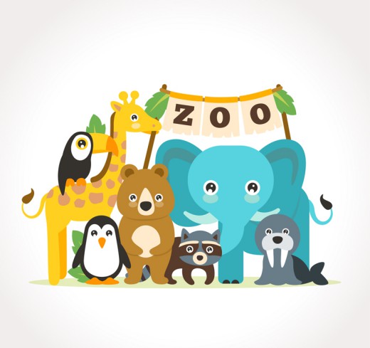 7只可爱动物园动物合影矢量素材素材中国网精选