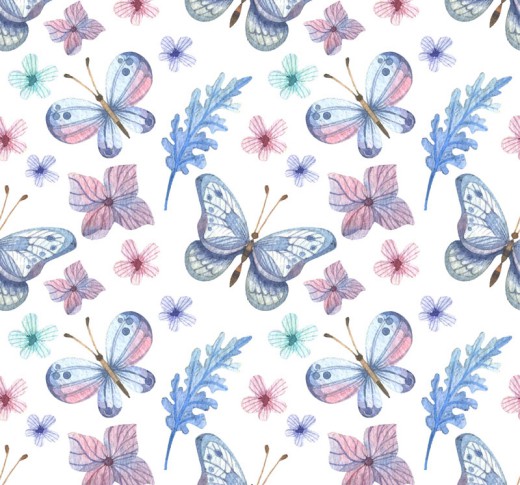 素色蝴蝶和花卉无缝背景矢量图16图库网精选