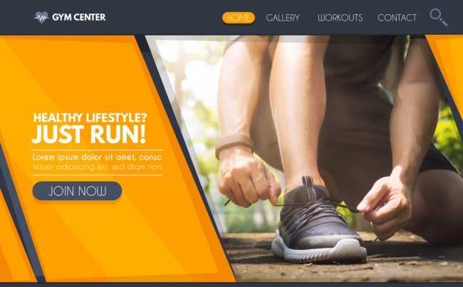 创意跑步人物健身网站登陆页矢量图
