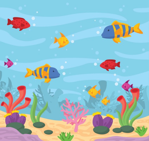 彩色海底世界鱼和珊瑚插画矢量素材普贤居素材网精选