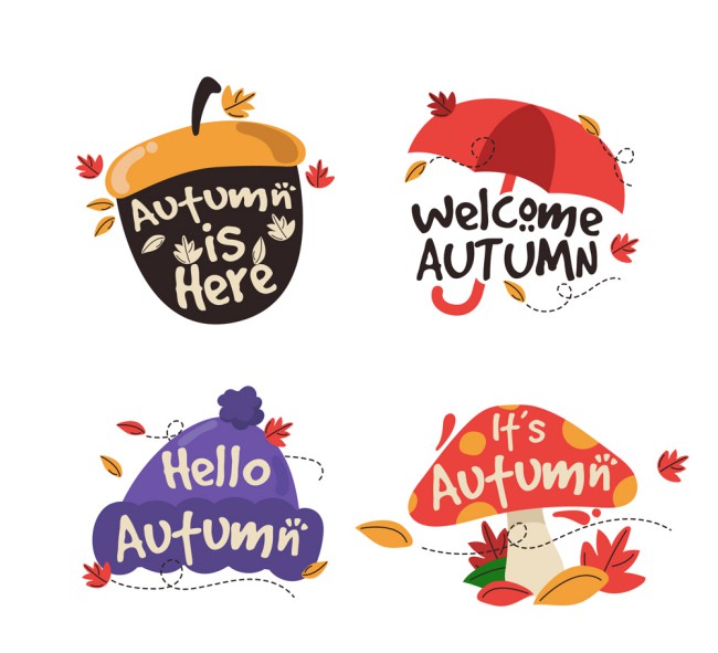 4款彩色秋季艺术字标签矢量图素材天下精选