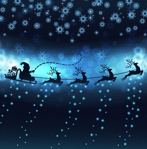 蓝色雪夜圣诞雪橇矢量素材普贤居素