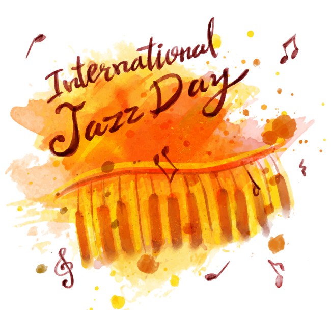水彩绘国际爵士乐日钢琴键盘矢量素