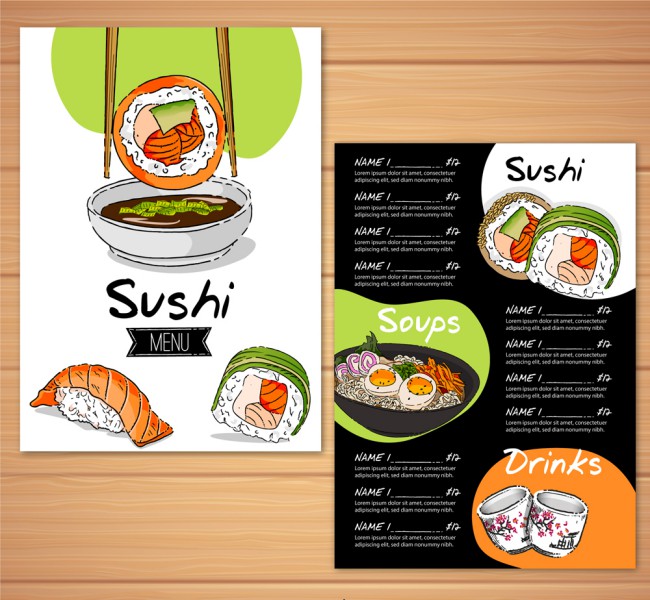彩绘美味寿司菜单矢量素材16素材网精选