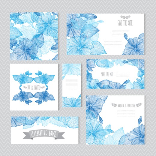 7款蓝色手绘花卉婚礼卡片矢量图16设计网精选