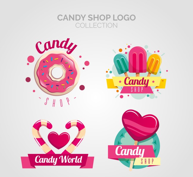 4款彩色糖果店标志设计矢量图普贤居素材网精选