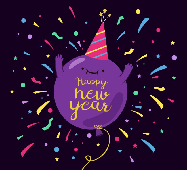 紫色新年快乐怪物气球矢量素材普贤居素材网精选