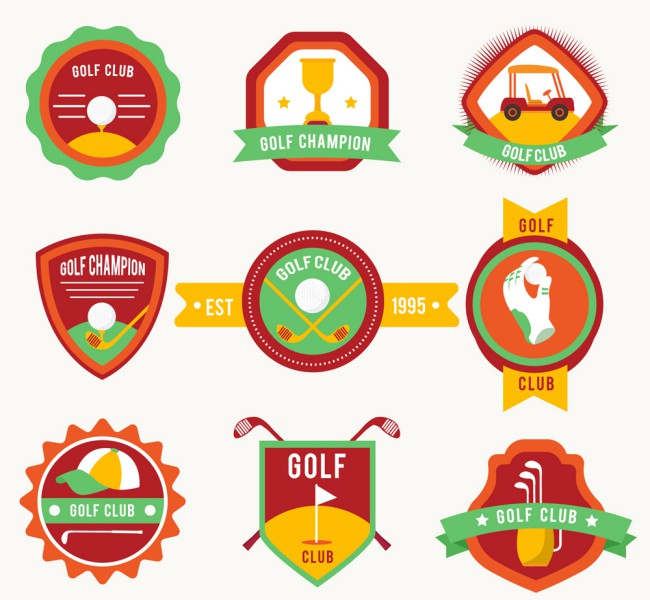 9款彩色高尔夫俱乐部标签矢量图素