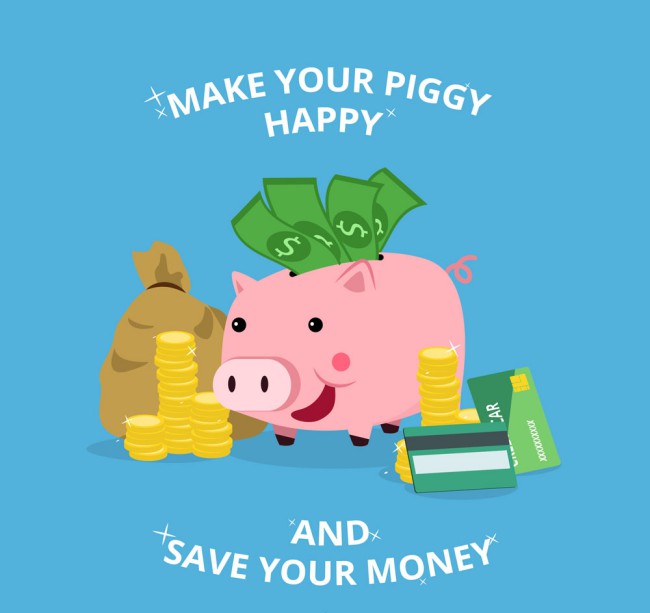 创意小猪存钱罐和钱币矢量素材普贤居素材网精选