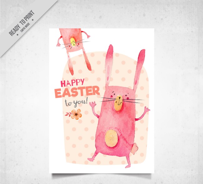 创意复活节粉色兔子祝福卡矢量素材16图库网精选