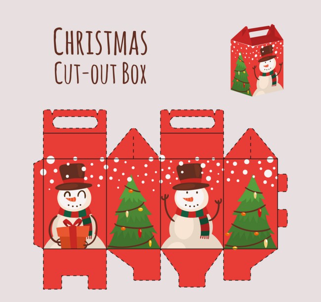 创意圣诞节雪人包装盒矢量图普贤居素材网精选
