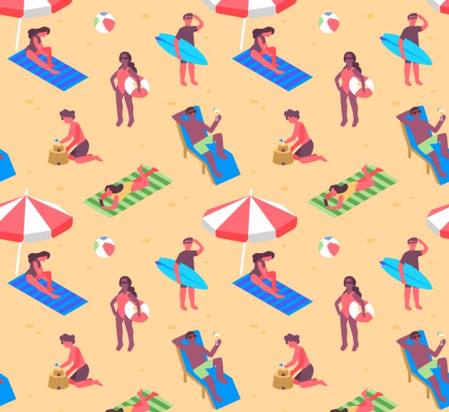 创意沙滩度假人物无缝背景矢量图16设计网精选