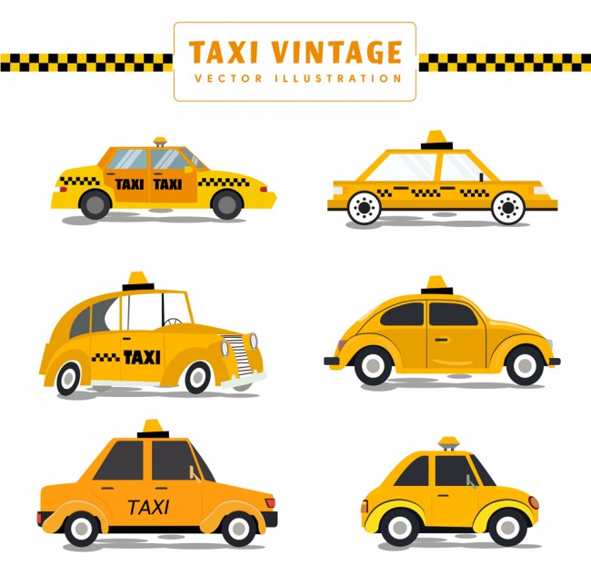6款黄色复古出租车矢量素材16设计网精选