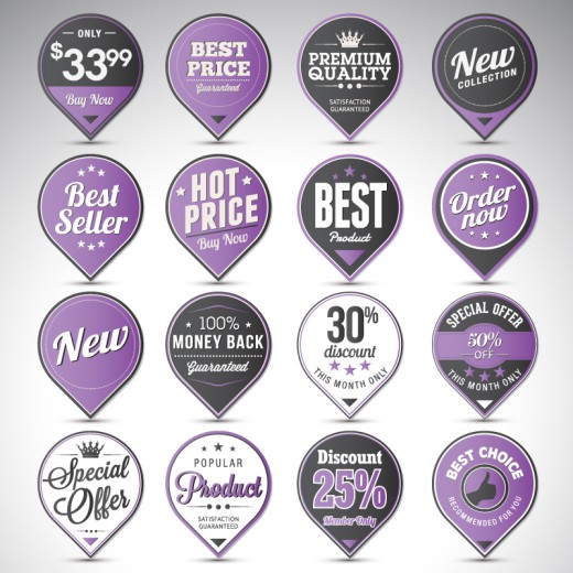 16个精美紫色销售标签矢量素材普贤