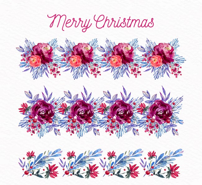3款彩绘圣诞节花卉花边矢量图素材中国网精选