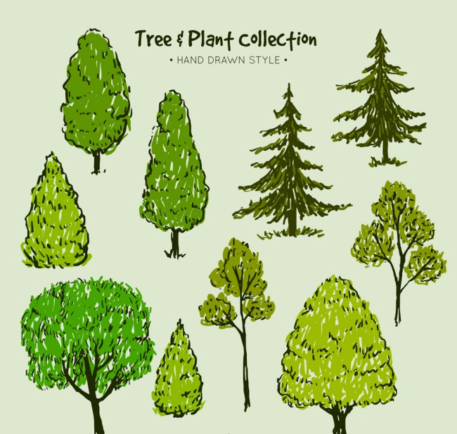 10款手绘绿色树木矢量素材16设计网精选