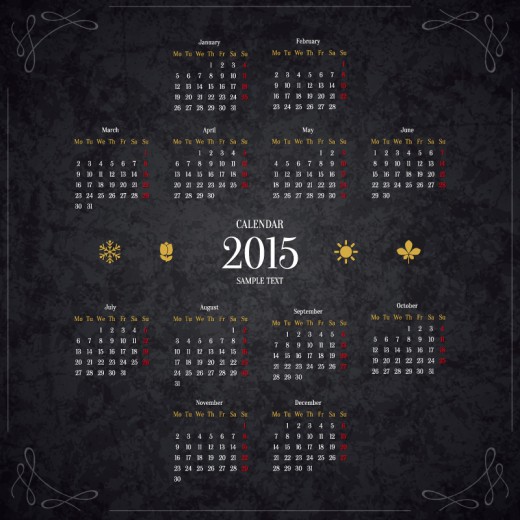 2015精致黑色年历矢量素材16设计网精选