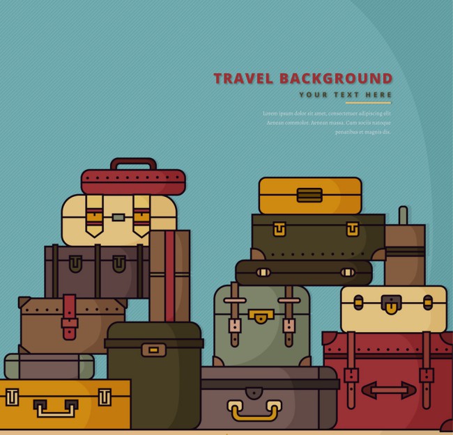 彩绘堆叠起来的行李箱矢量素材16设计网精选