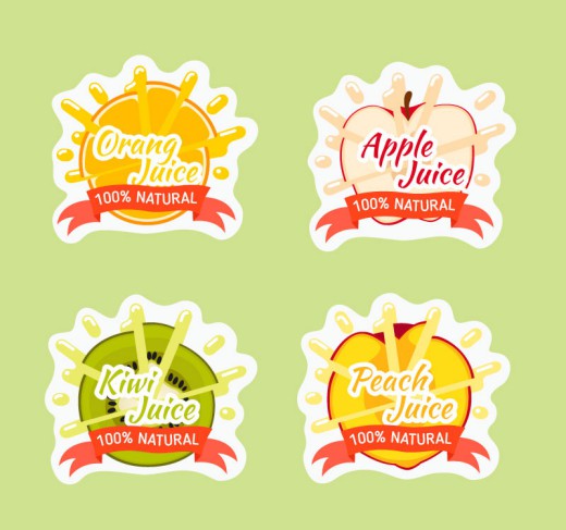 4款彩色新鲜水果果汁标签矢量图16素材网精选