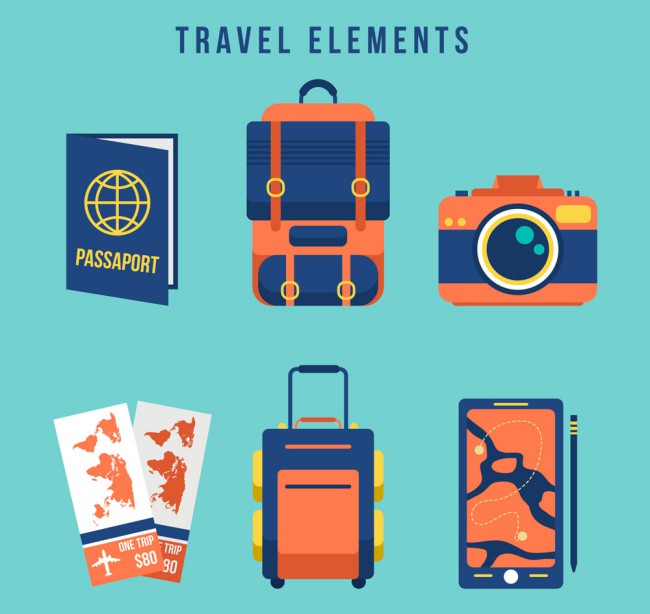 6款蓝色旅行物品图标矢量素材素材中国网精选