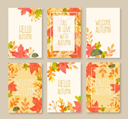 6款彩绘秋季叶子卡片矢量素材16素材网精选