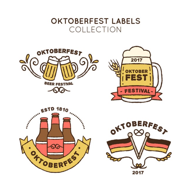4款彩绘啤酒节标签矢量素材素材天下精选