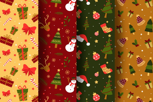 4款彩色圣诞节礼物无缝背景矢量图16图库网精选