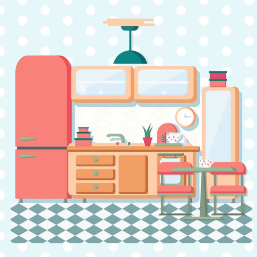 彩色整洁厨房设计矢量素材16素材网精选