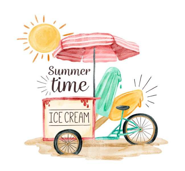 彩绘夏季沙滩冰淇淋车矢量素材16设计网精选