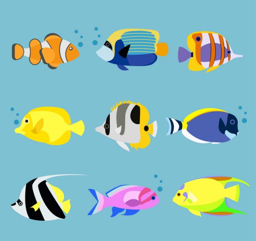9种卡通海洋鱼类矢量素材16设计网