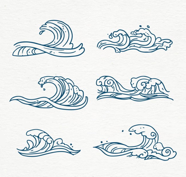 6款手绘蓝色海浪矢量素材素材中国网精选