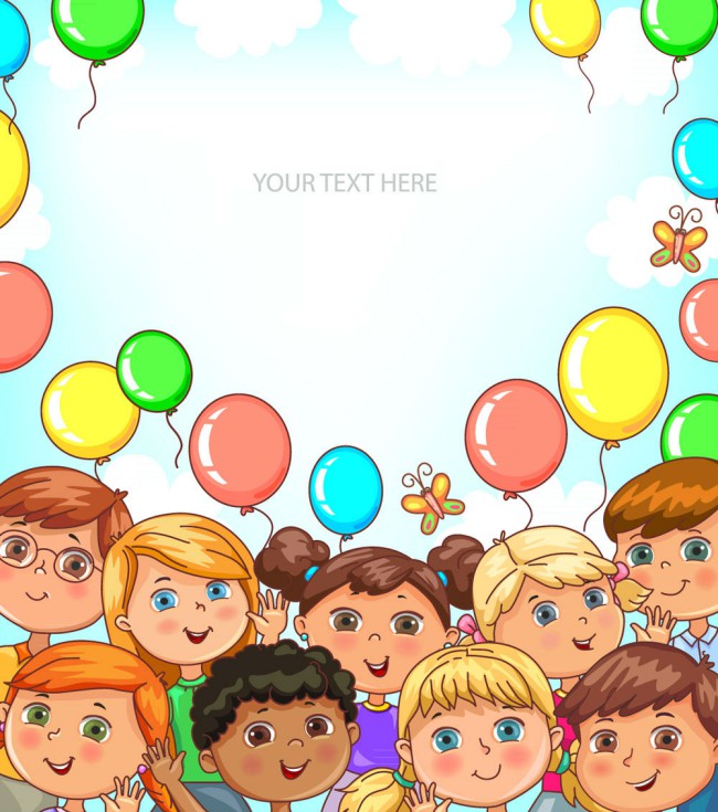彩色气球和儿童框架矢量素材16图库网精选