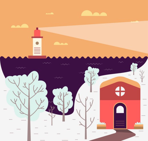 卡通冬季海港风景矢量素材16设计网精选
