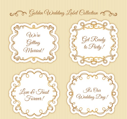 4款金色花边婚礼标签矢量素材16设计网精选