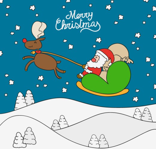 卡通圣诞老人与雪橇背景矢量素材16