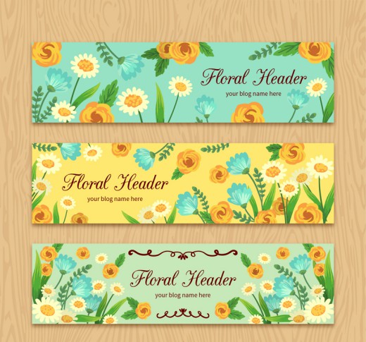 3款彩色花卉博客标头矢量图素材中