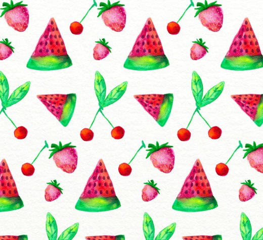 彩绘西瓜樱桃草莓无缝背景矢量图16设计网精选