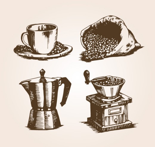 4款复古咖啡元素矢量素材素材中国