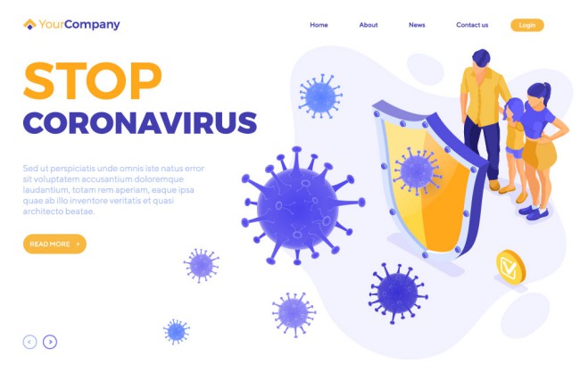 创意阻止新型冠状病毒网站登陆页矢量图素材天下精选