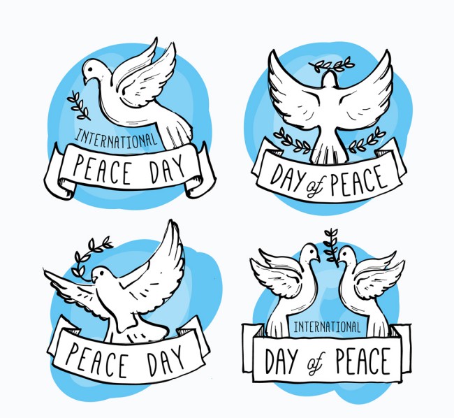 4款手绘国际和平日白鸽标签矢量图16设计网精选