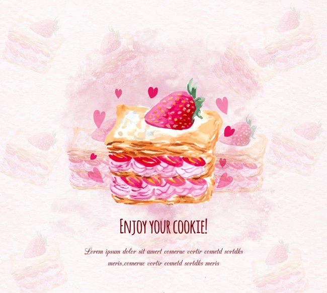 彩绘奶油草莓蛋糕矢量素材16图库网精选