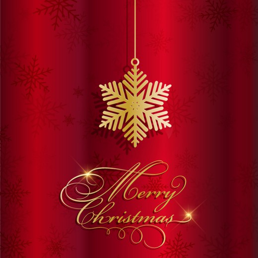 金色雪花红色背景圣诞贺卡矢量图素材中国网精选