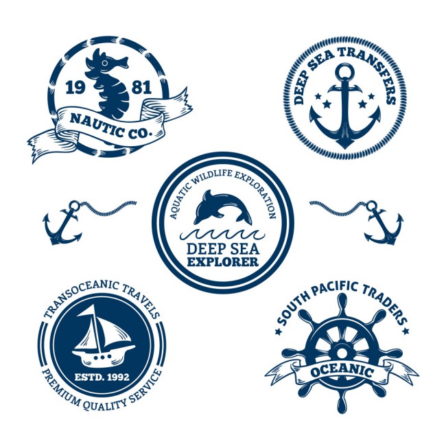 5款深蓝色航海徽章矢量素材16素材网精选