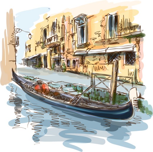 彩绘威尼斯水城风景矢量素材普贤居素材网精选