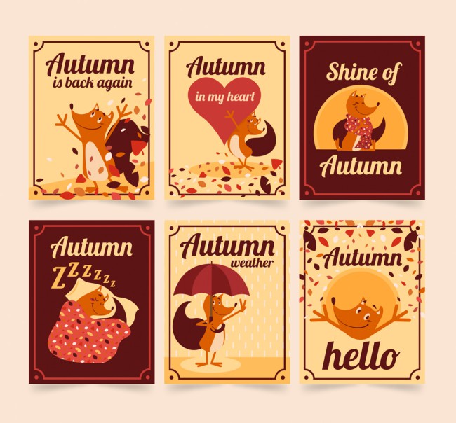 6款可爱秋季狐狸卡片矢量素材16图