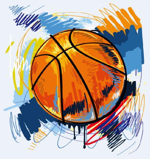 彩绘篮球涂鸦插画矢量素材普贤居素