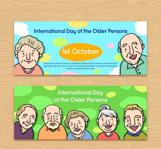 2款彩绘老人国际老年人日banner矢量图16设计网精选