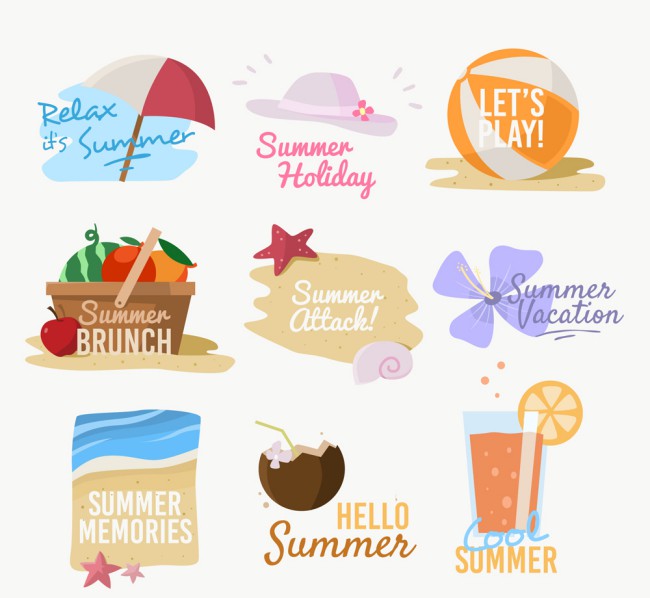 9款彩色夏季假期标签矢量图16素材网精选