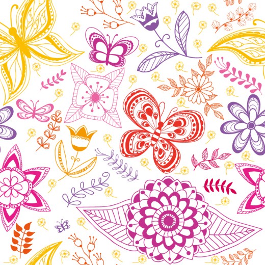 彩绘花朵蝴蝶背景矢量素材16设计网